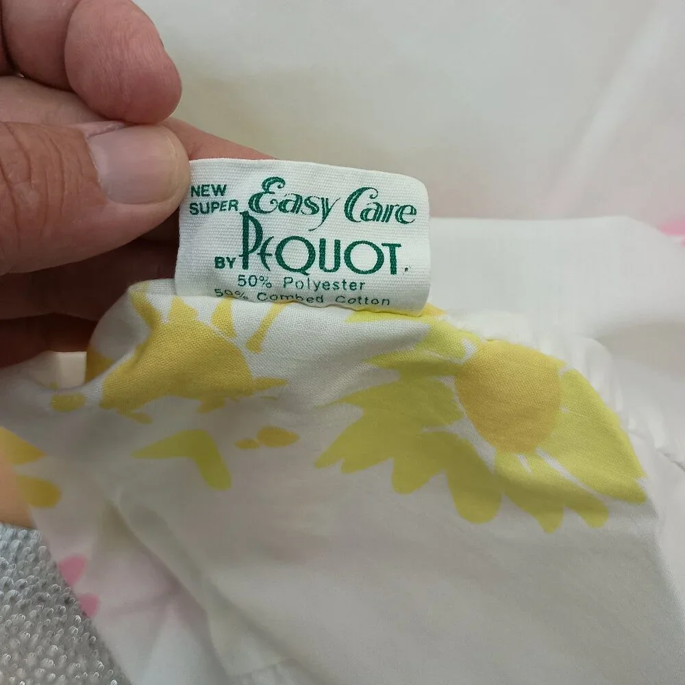 Vintage Pequot Easy Care Pink Daisy Twin Sheet Set 5 Pillowcases Groovy Mod READ